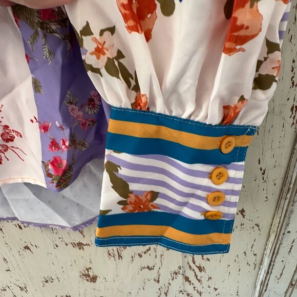 *NEW PATCHWORK BUTTON DOWN FRENCH CUFF BLOUSE* - Picture 4 of 4